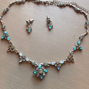 Stunning blue crystal necklace and earring set